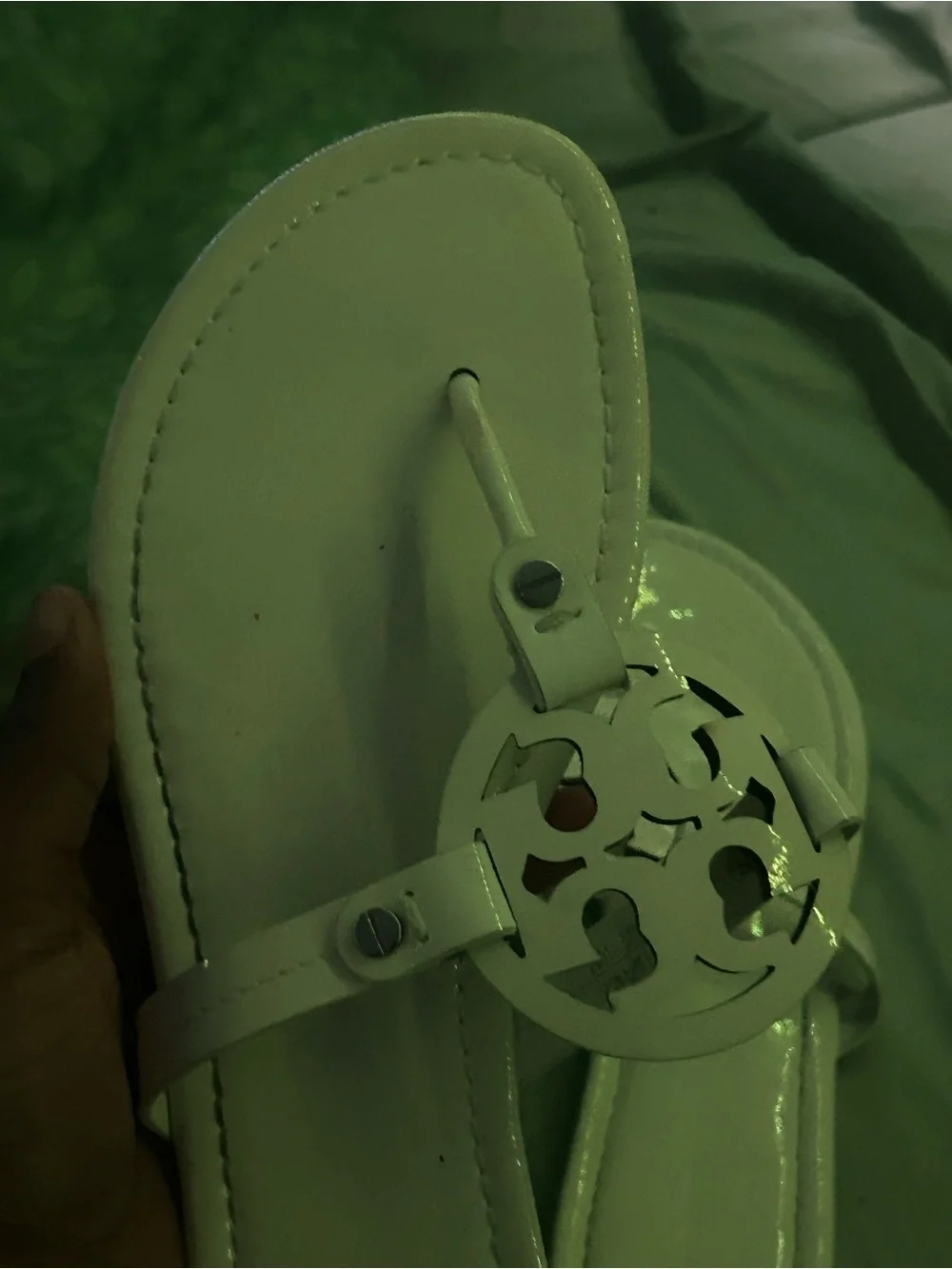 Tory Burch White Patent Miller Logo Thong Sandals